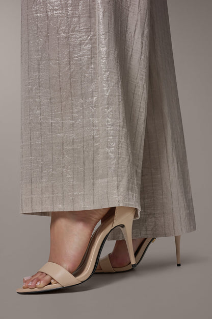 HIGH-RISE METALLIC PINSTRIPE WIDE-LEG PANT