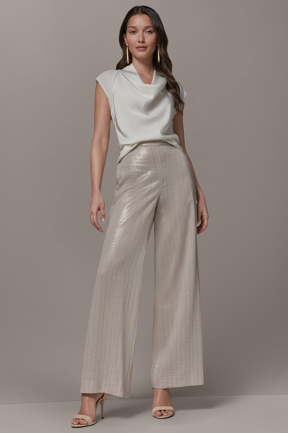 HIGH-RISE METALLIC PINSTRIPE WIDE-LEG PANT