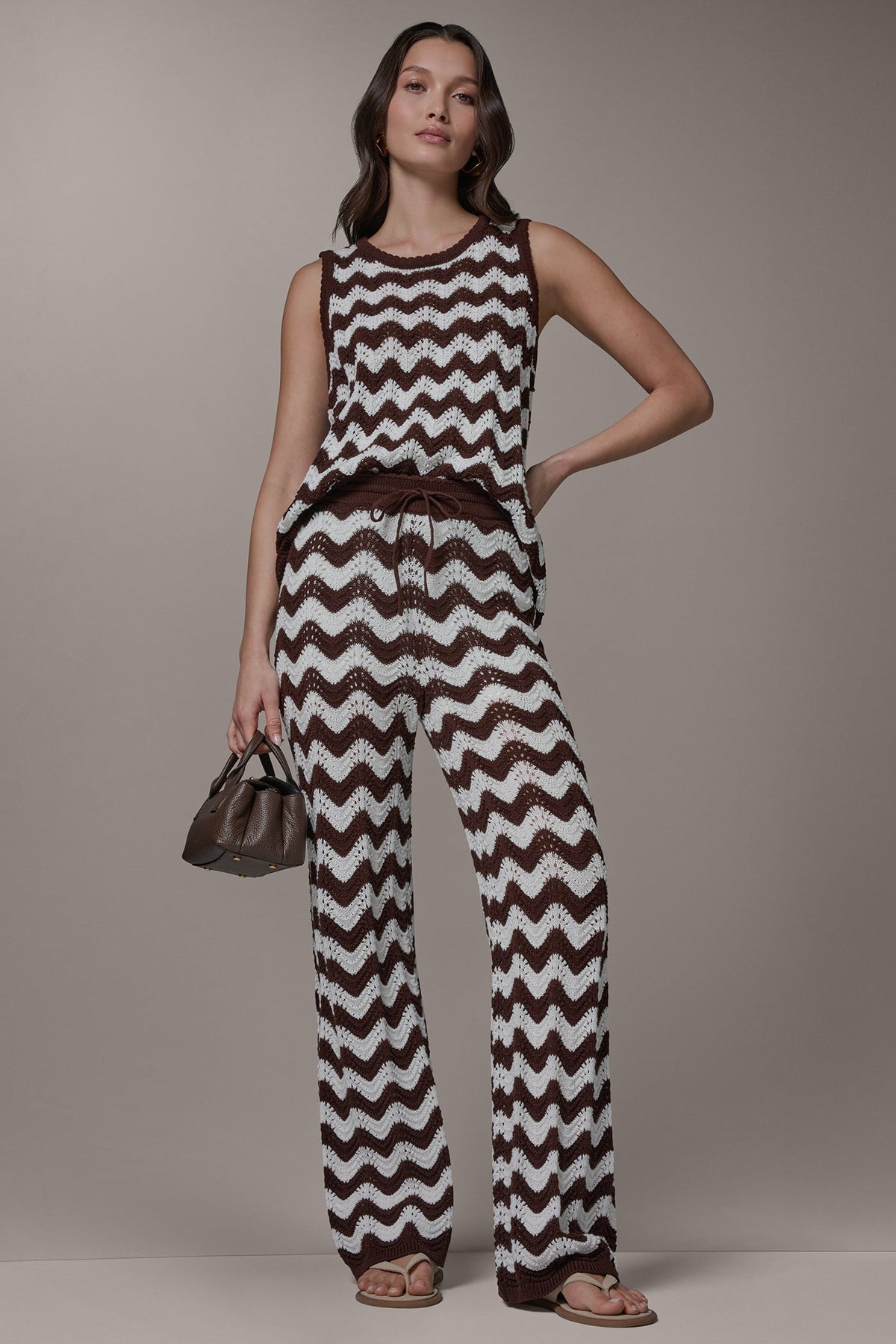 HIGH-RISE POINTELLE STRIPE PULL ON PANT