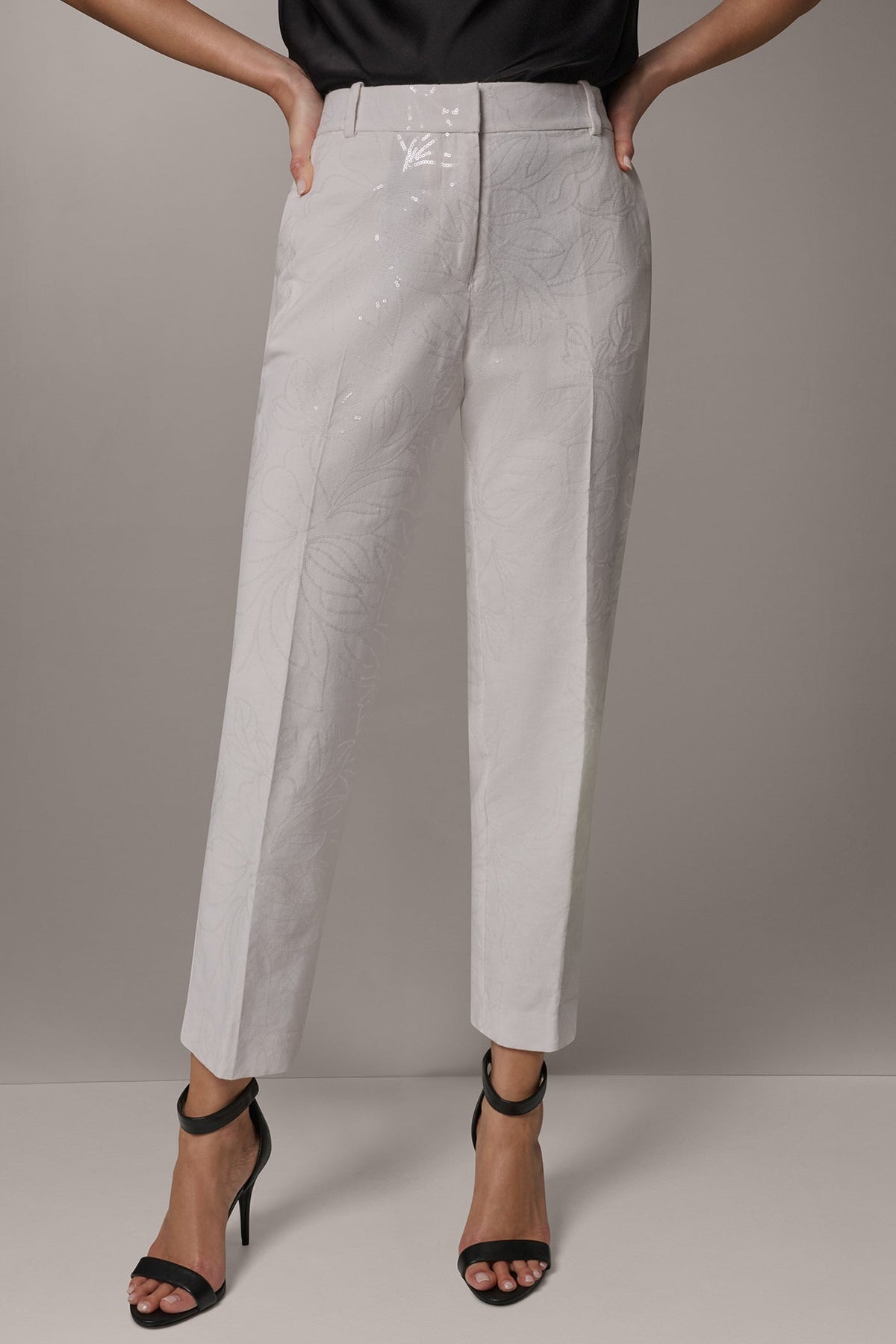 MID-RISE SEQUIN EMBROIDERED STRAIGHT ANKLE PANT