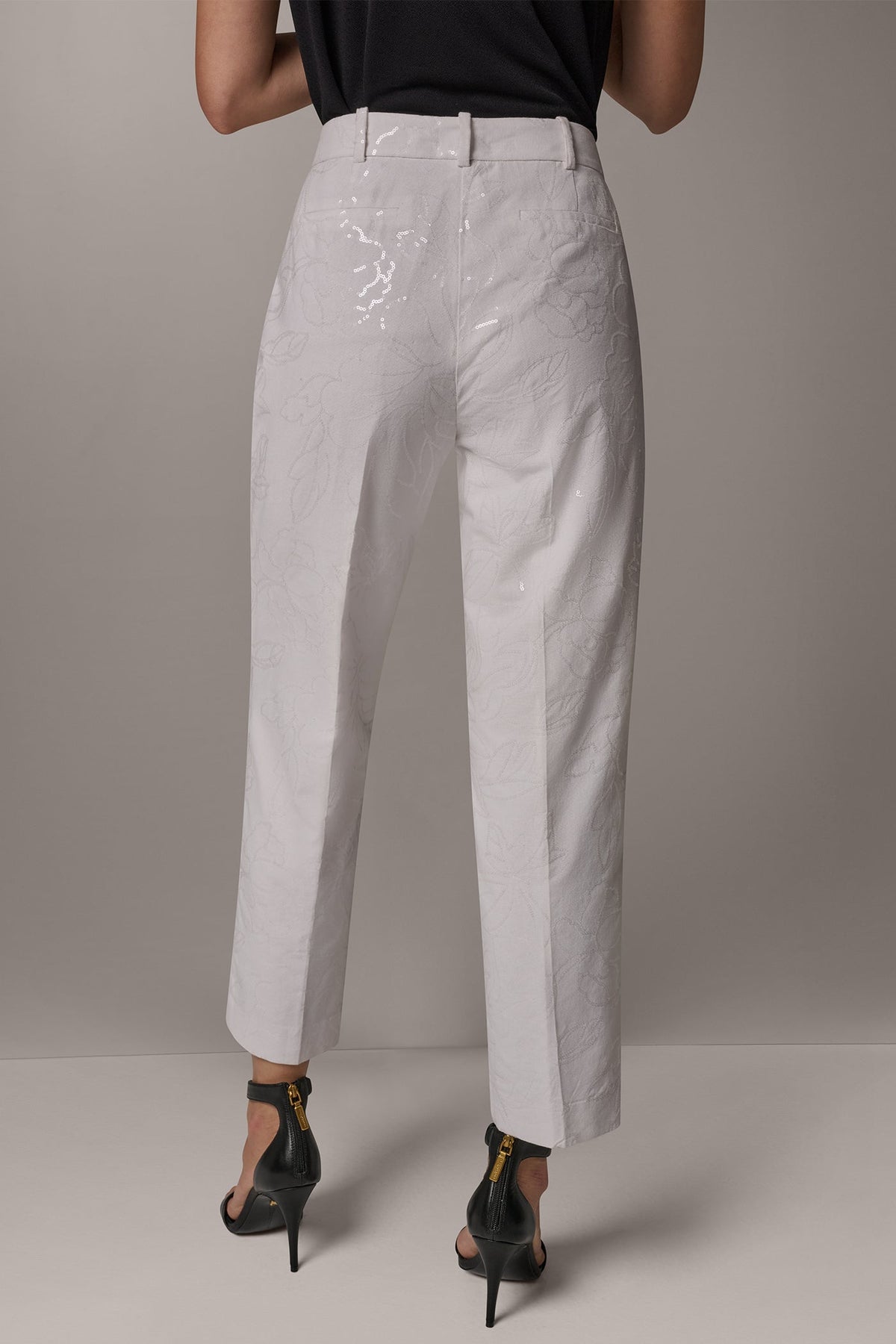 MID-RISE SEQUIN EMBROIDERED STRAIGHT ANKLE PANT