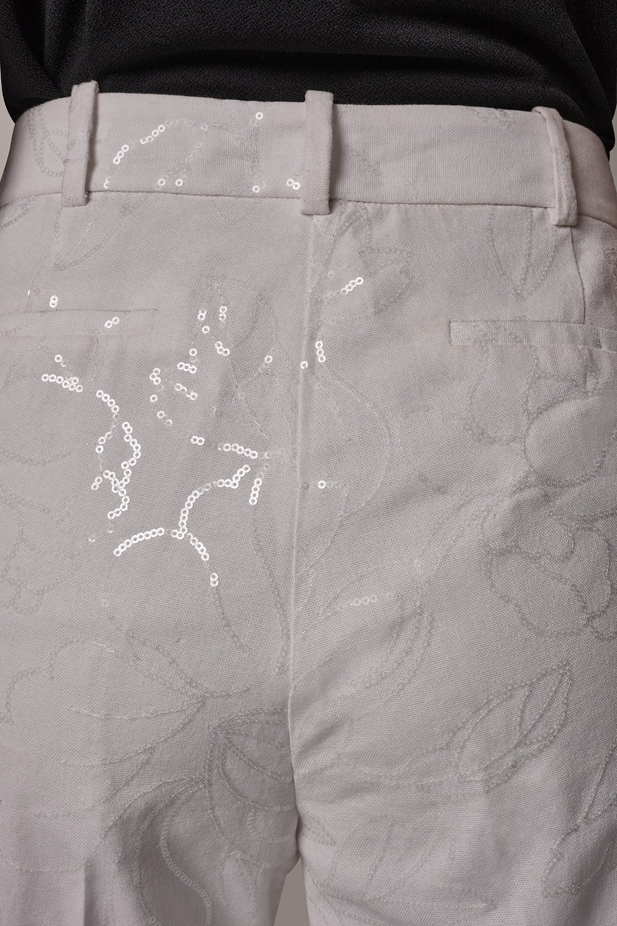 MID-RISE SEQUIN EMBROIDERED STRAIGHT ANKLE PANT