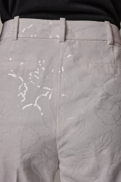 MID-RISE SEQUIN EMBROIDERED STRAIGHT ANKLE PANT