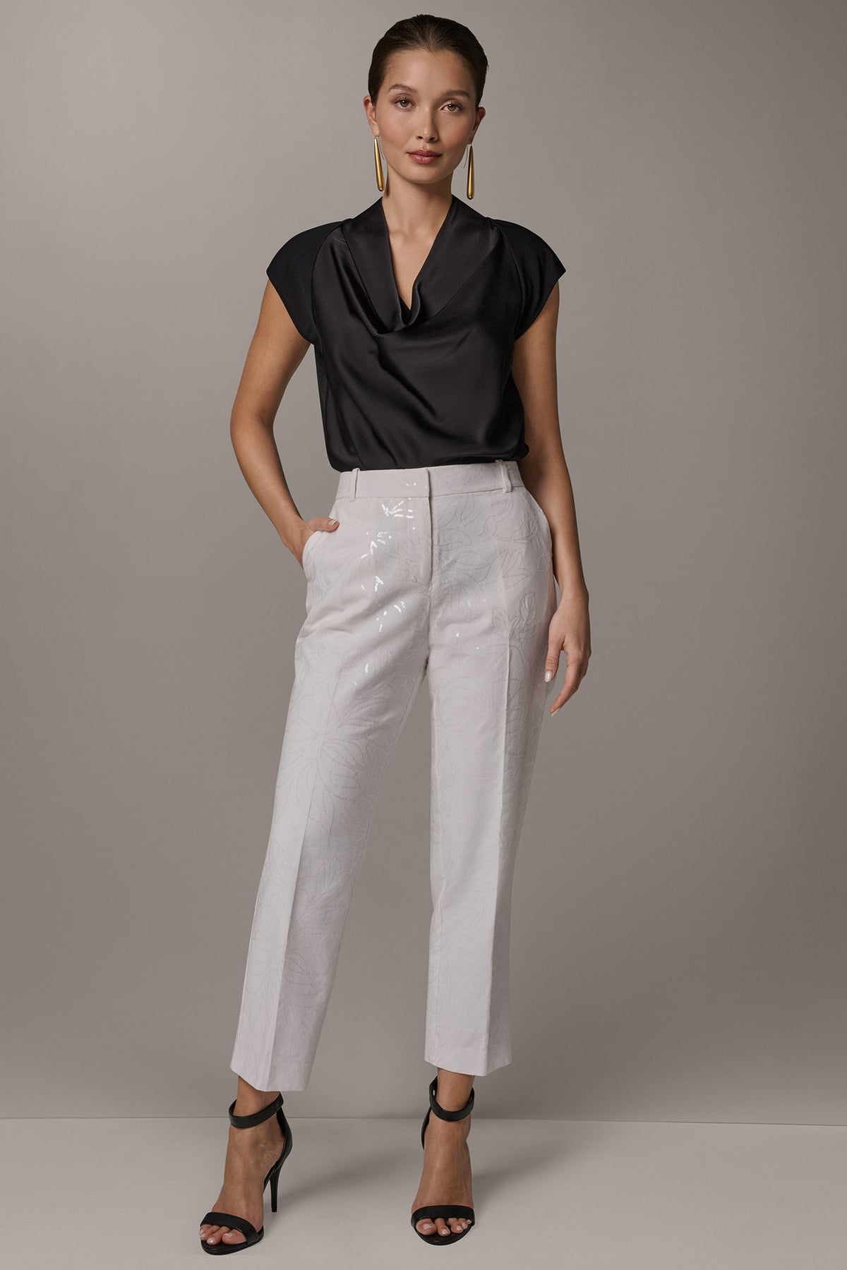 MID-RISE SEQUIN EMBROIDERED STRAIGHT ANKLE PANT