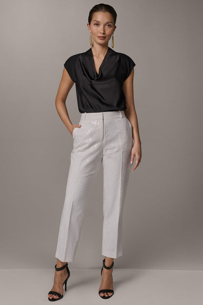 MID-RISE SEQUIN EMBROIDERED STRAIGHT ANKLE PANT