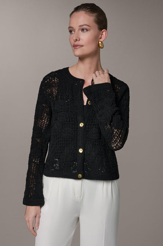 BELL SLEEVE FLORAL CROCHET JACKET