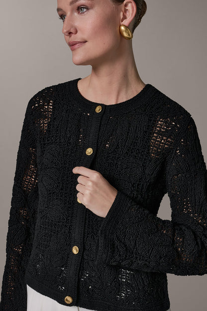 BELL SLEEVE FLORAL CROCHET JACKET