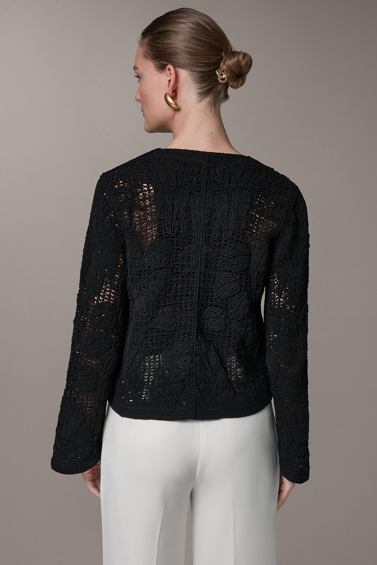 BELL SLEEVE FLORAL CROCHET JACKET