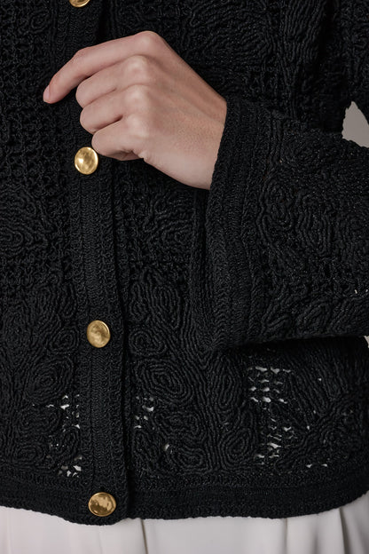 BELL SLEEVE FLORAL CROCHET JACKET