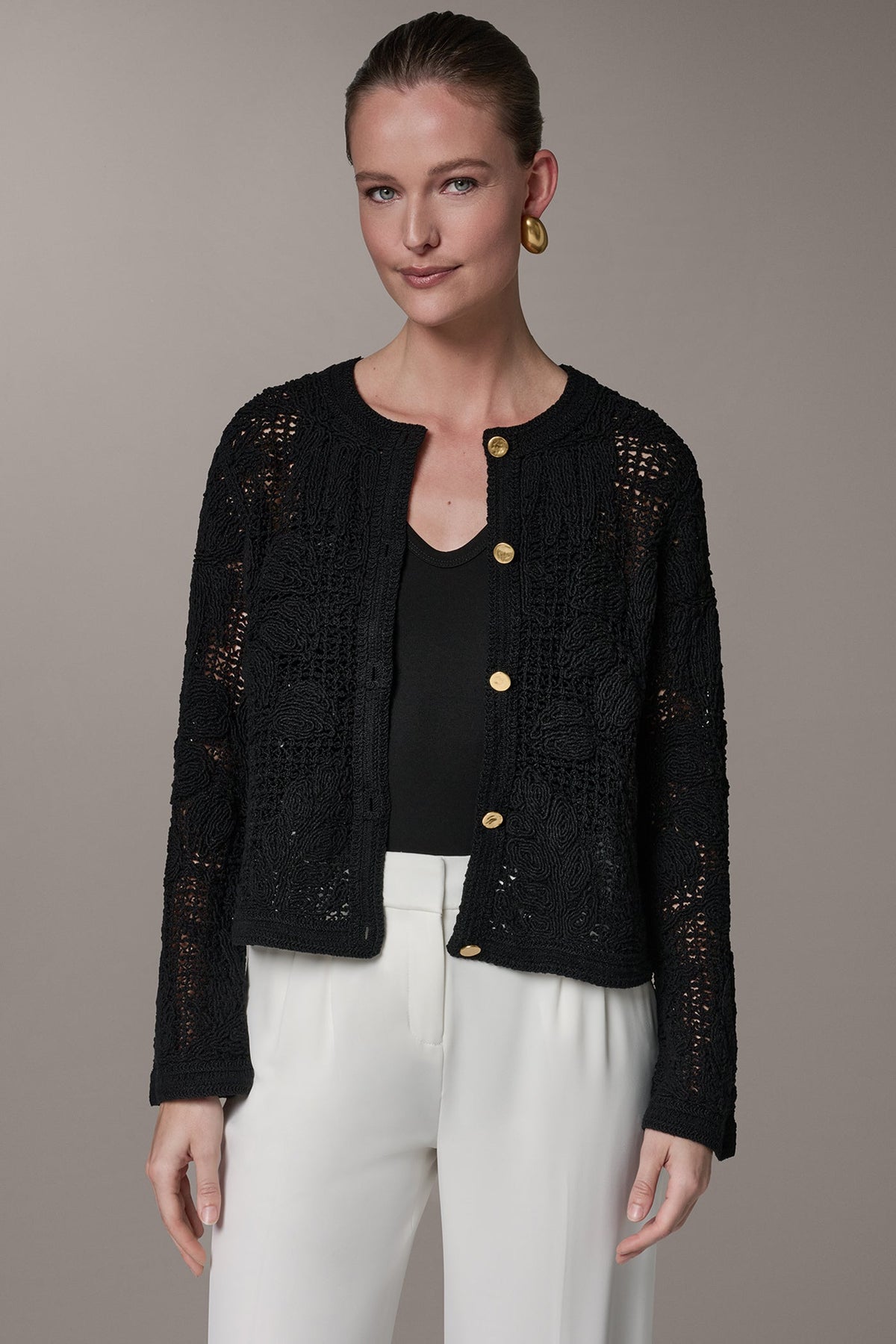 BELL SLEEVE FLORAL CROCHET JACKET