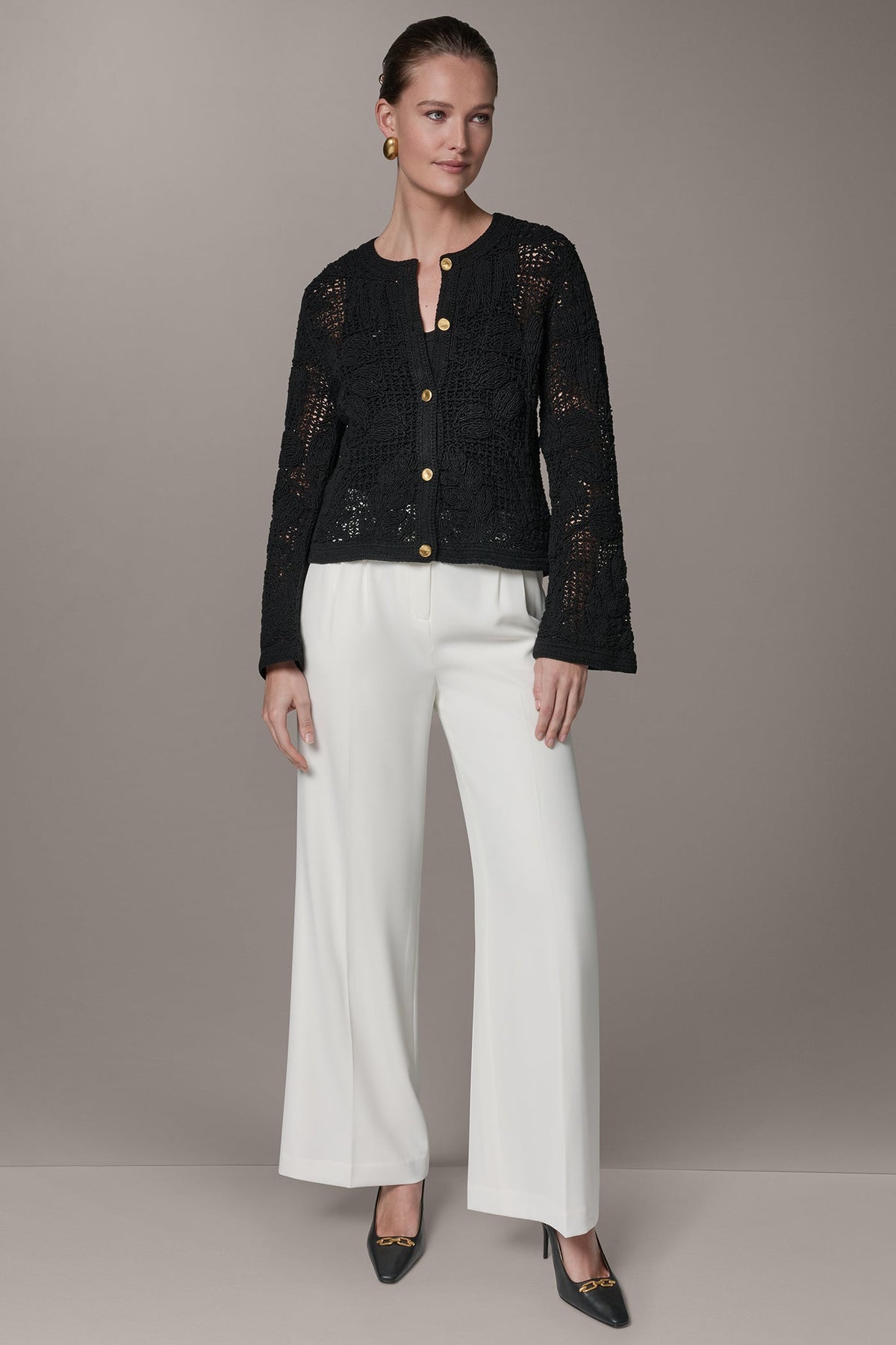 BELL SLEEVE FLORAL CROCHET JACKET
