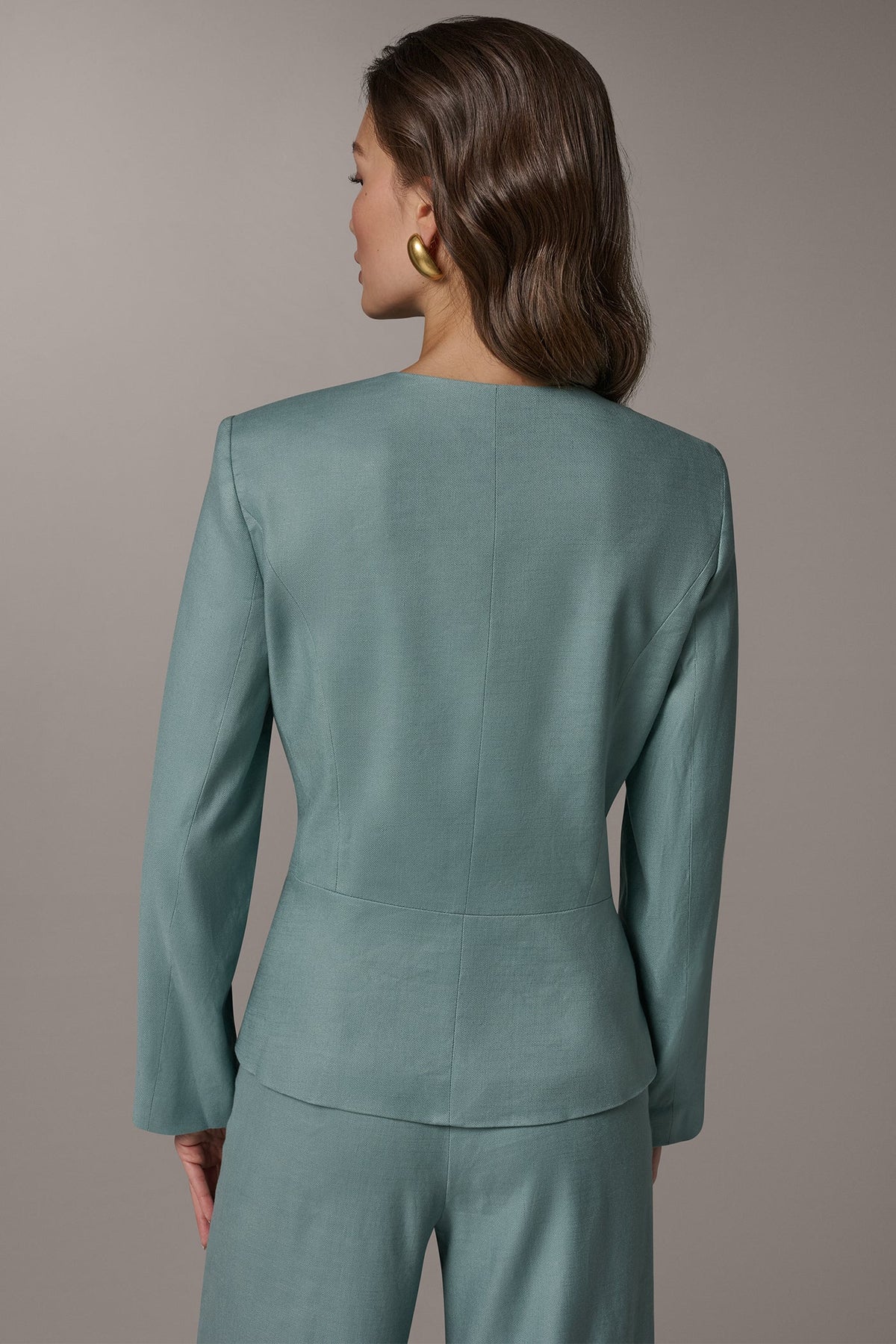 LINEN-BLEND WRAP-EFFECT BUCKLE JACKET