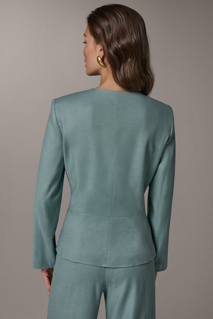 LINEN-BLEND WRAP-EFFECT BUCKLE JACKET