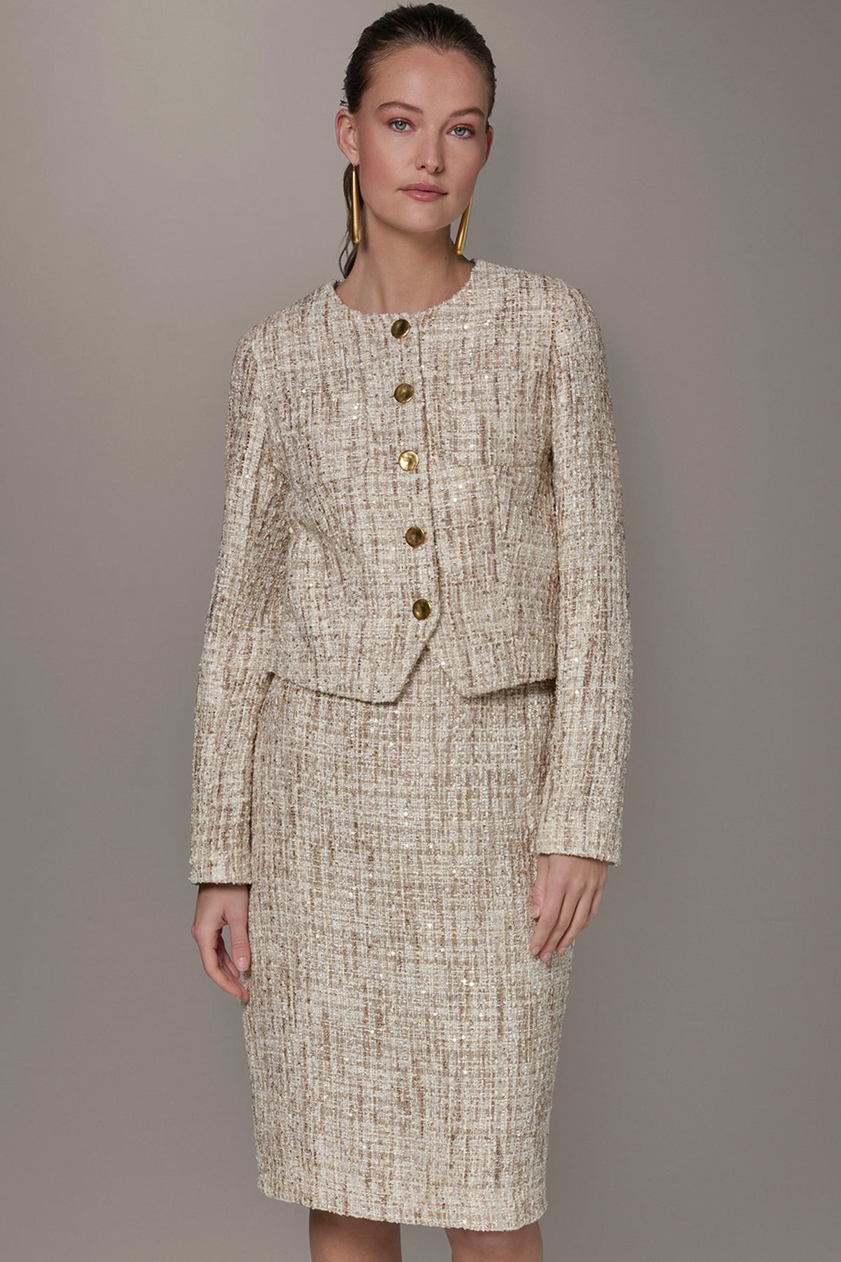 CROPPED SEQUINED TWEED LADY JACKET