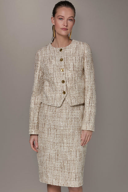 CROPPED SEQUINED TWEED LADY JACKET