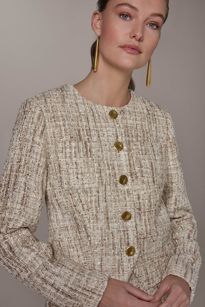 CROPPED SEQUINED TWEED LADY JACKET