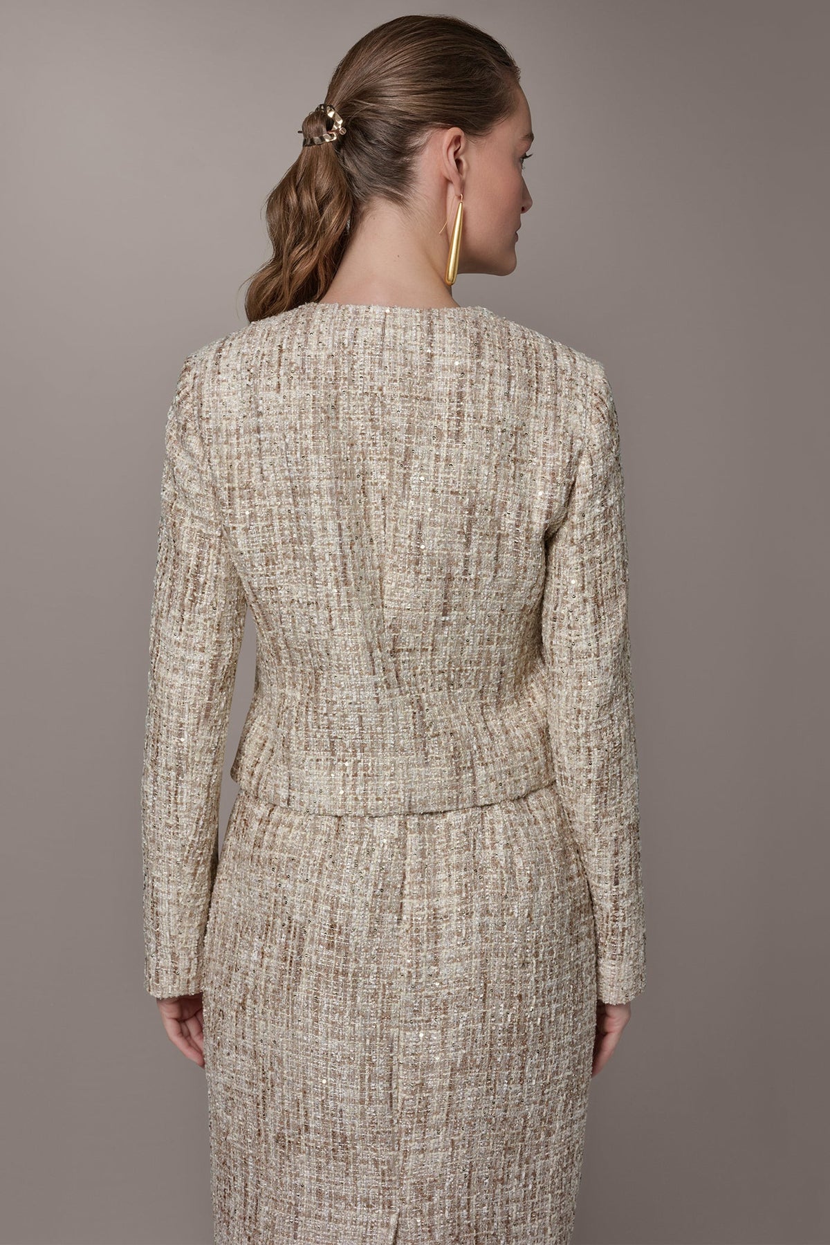 CROPPED SEQUINED TWEED LADY JACKET