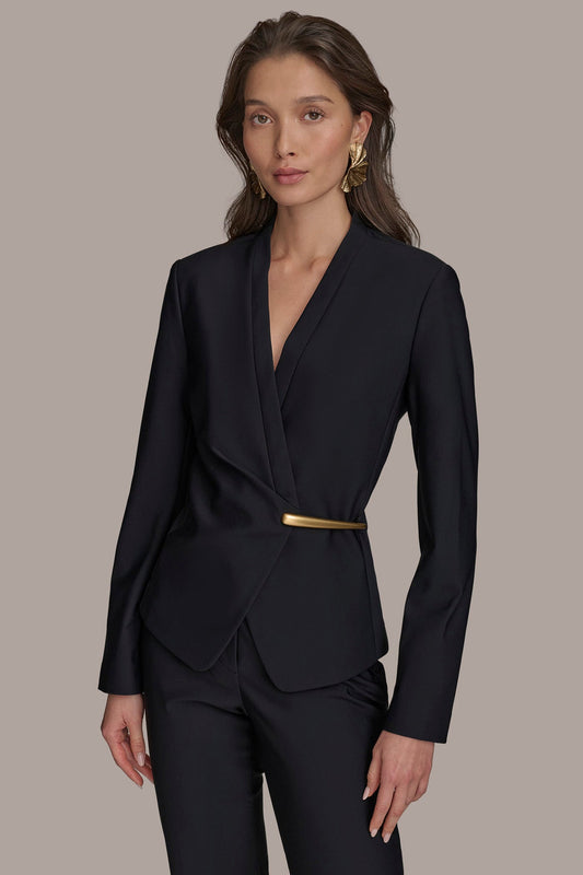 WRAP JACKET WITH BAR HARDWARE CLOSURE