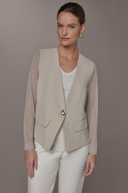 CHIFFON PANELED ONE BUTTON JACKET