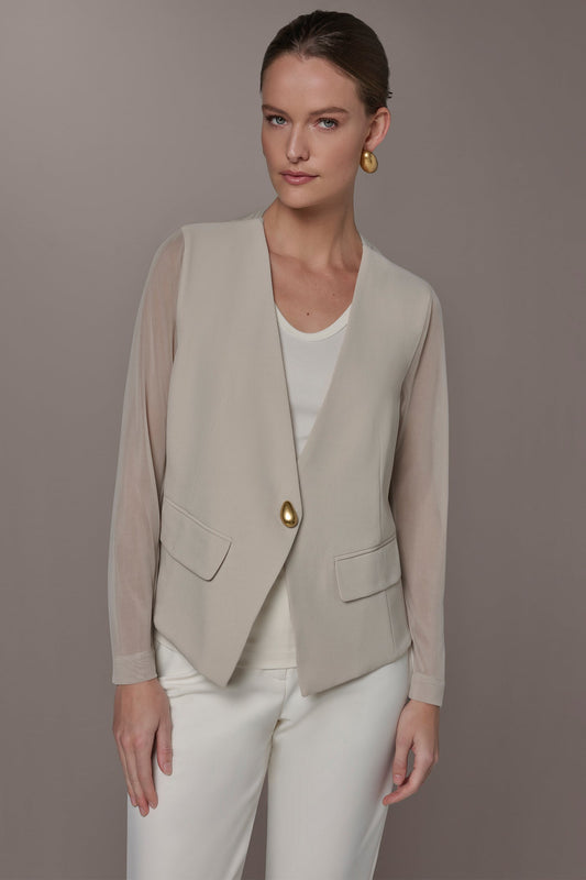 CHIFFON PANELED ONE BUTTON JACKET