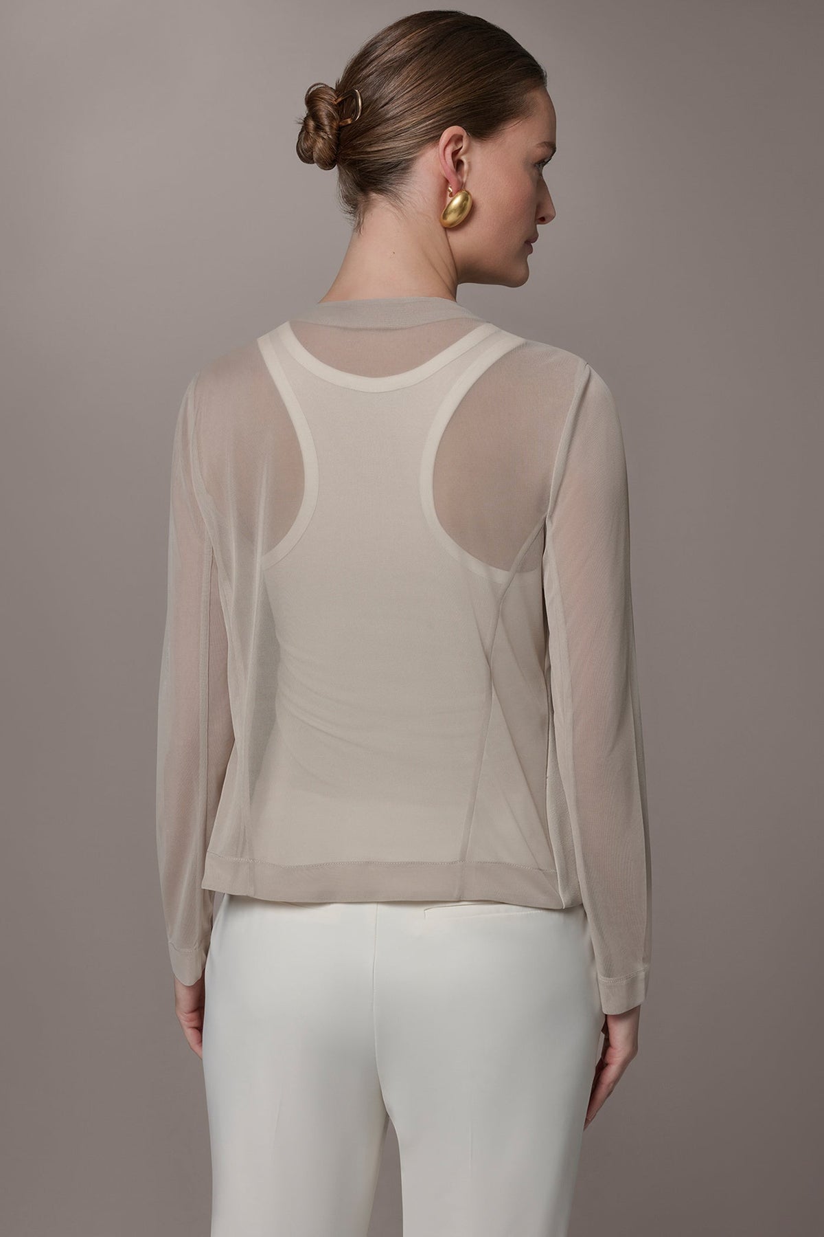 CHIFFON PANELED ONE BUTTON JACKET