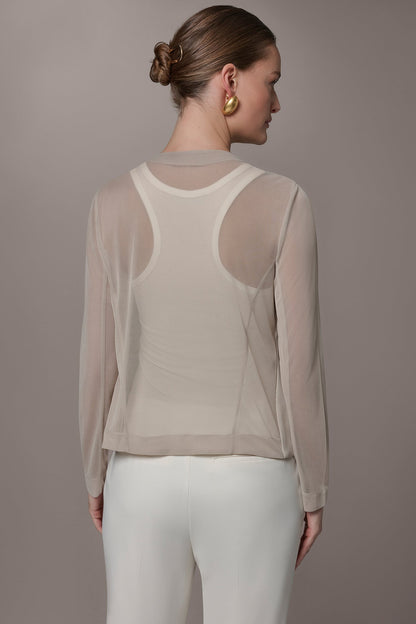 CHIFFON PANELED ONE BUTTON JACKET