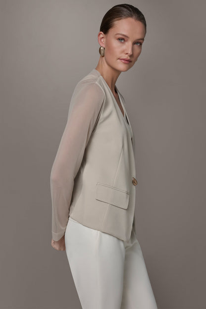 CHIFFON PANELED ONE BUTTON JACKET