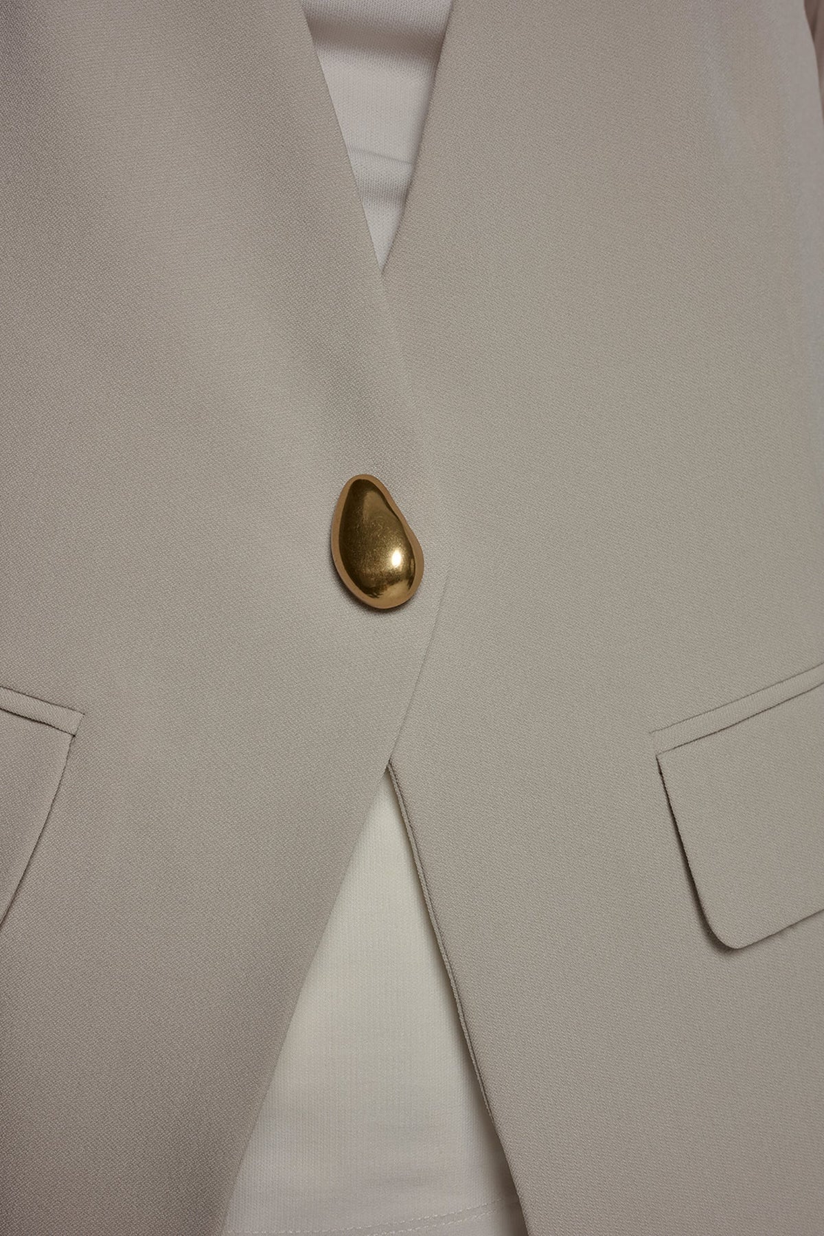 CHIFFON PANELED ONE BUTTON JACKET