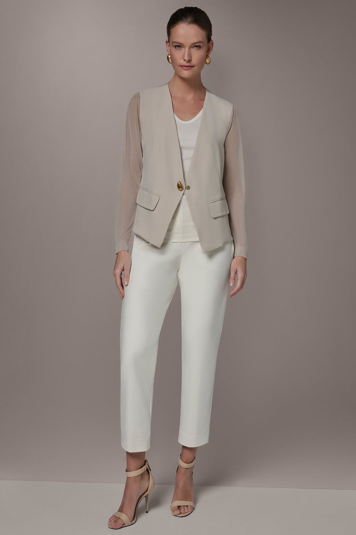 CHIFFON PANELED ONE BUTTON JACKET