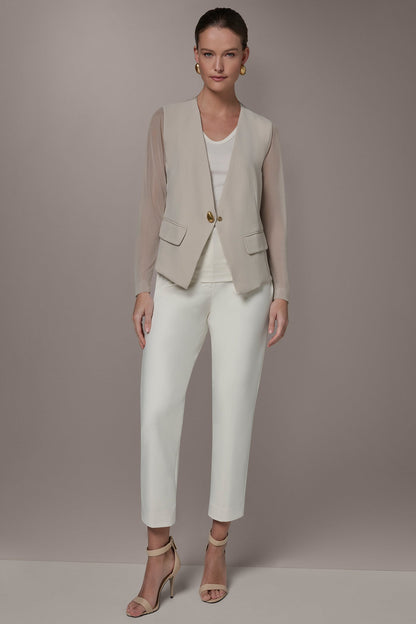 CHIFFON PANELED ONE BUTTON JACKET