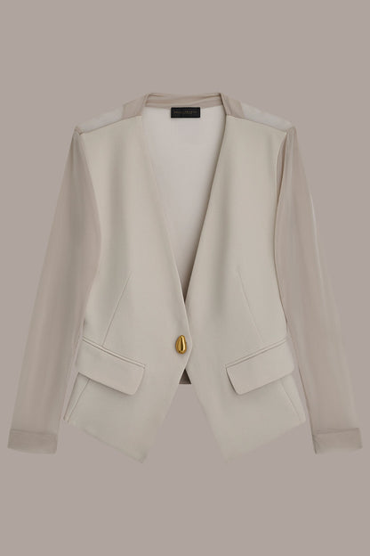 CHIFFON PANELED ONE BUTTON JACKET