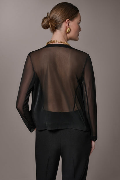 CHIFFON PANELED ONE BUTTON JACKET