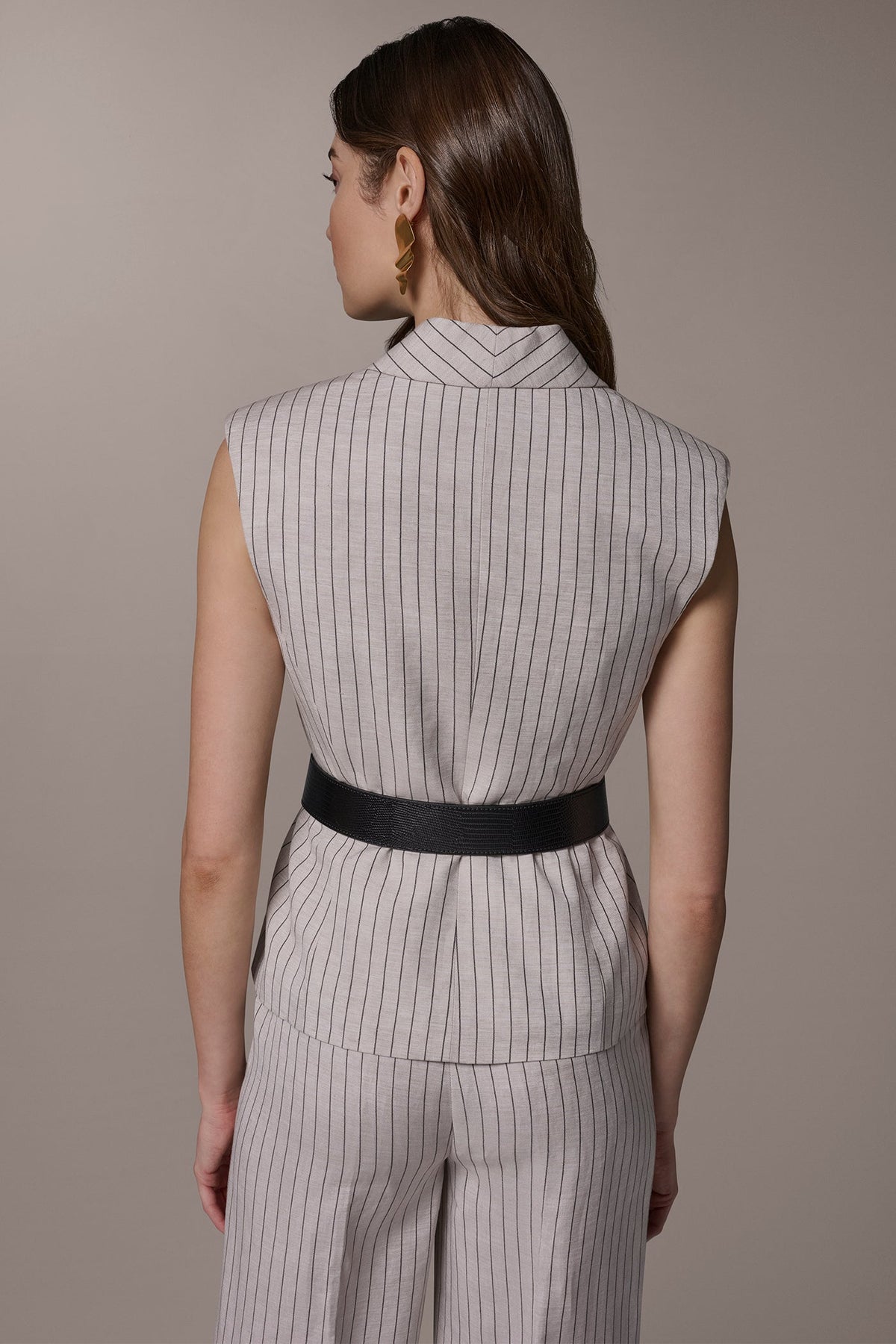 LINEN-BLEND PINSTRIPED SUIT VEST