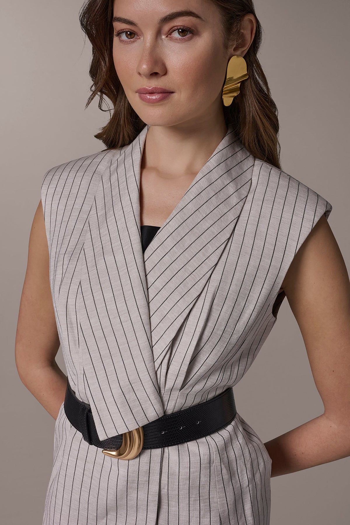 LINEN-BLEND PINSTRIPED SUIT VEST
