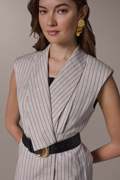 LINEN-BLEND PINSTRIPED SUIT VEST
