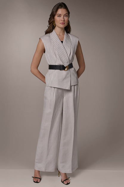 LINEN-BLEND PINSTRIPED SUIT VEST