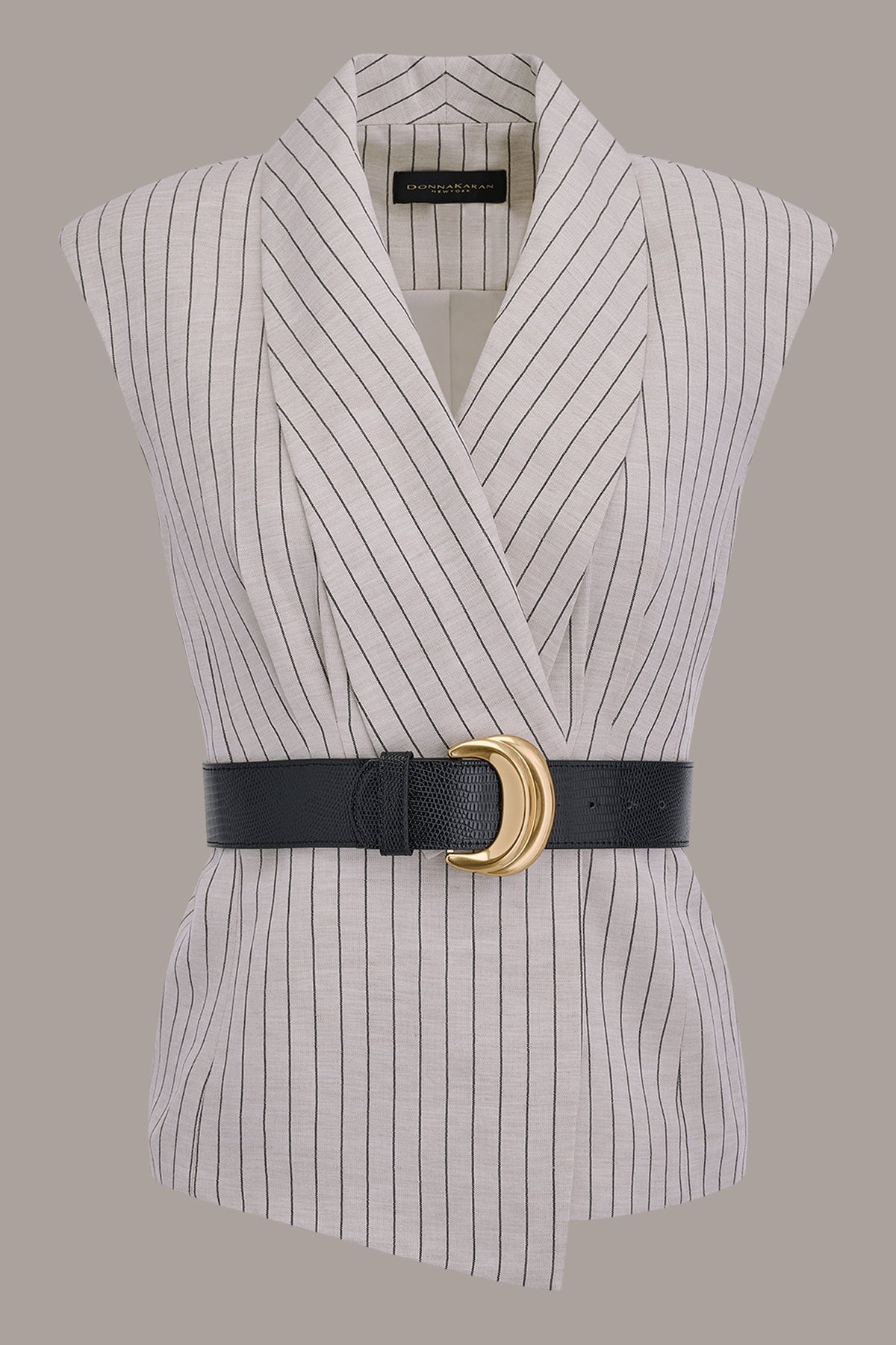 LINEN-BLEND PINSTRIPED SUIT VEST