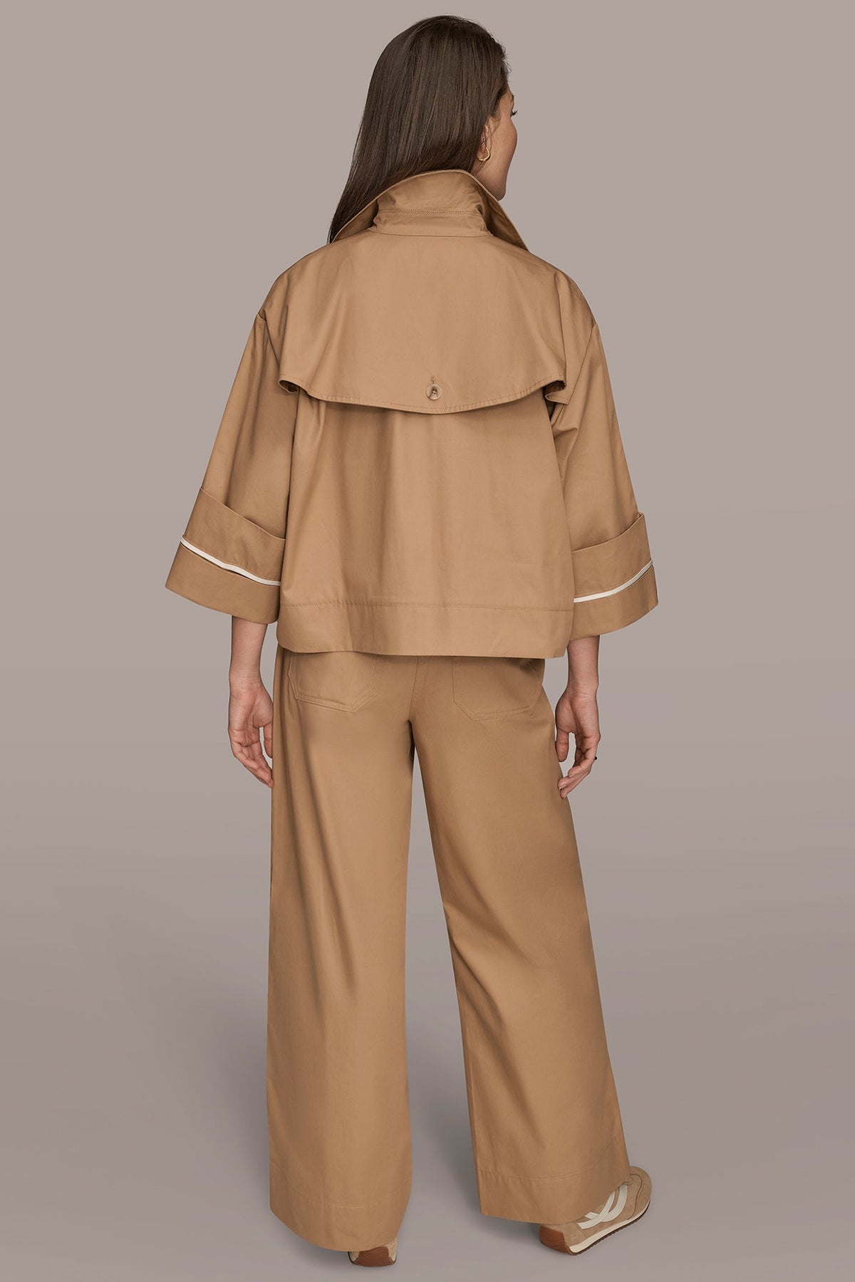 3/4-SLEEVE COTTON GABARDINE SWING JACKET