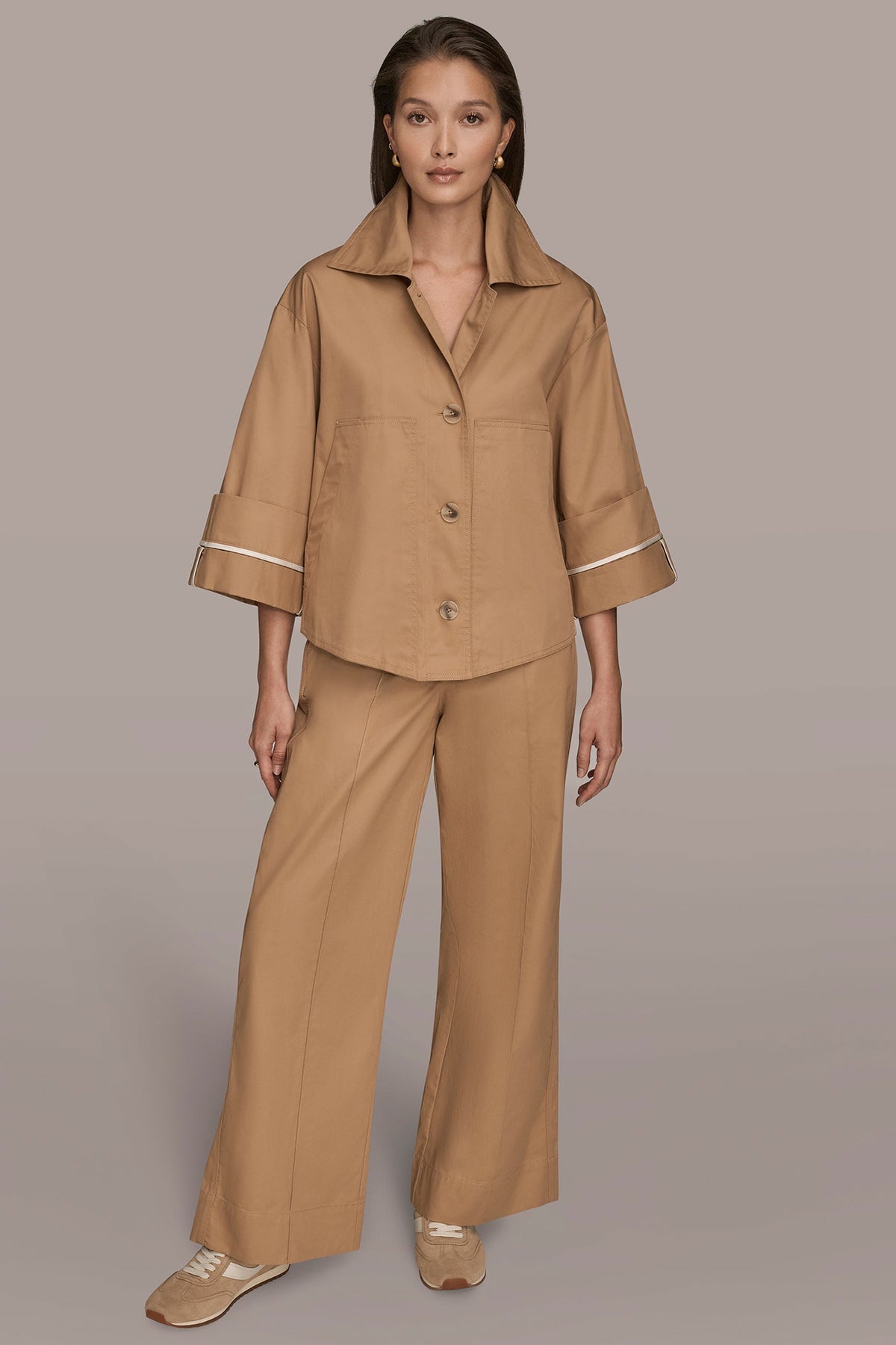 3/4-SLEEVE COTTON GABARDINE SWING JACKET