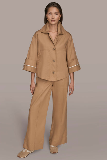 3/4-SLEEVE COTTON GABARDINE SWING JACKET