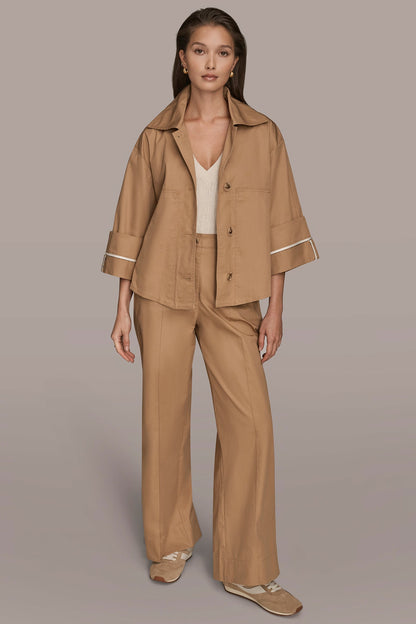3/4-SLEEVE COTTON GABARDINE SWING JACKET