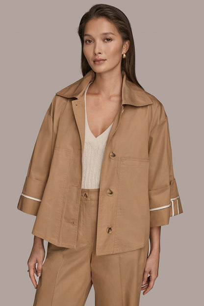 3/4-SLEEVE COTTON GABARDINE SWING JACKET