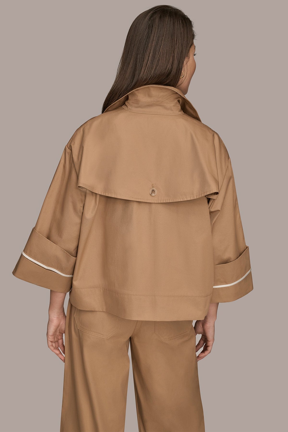 3/4-SLEEVE COTTON GABARDINE SWING JACKET