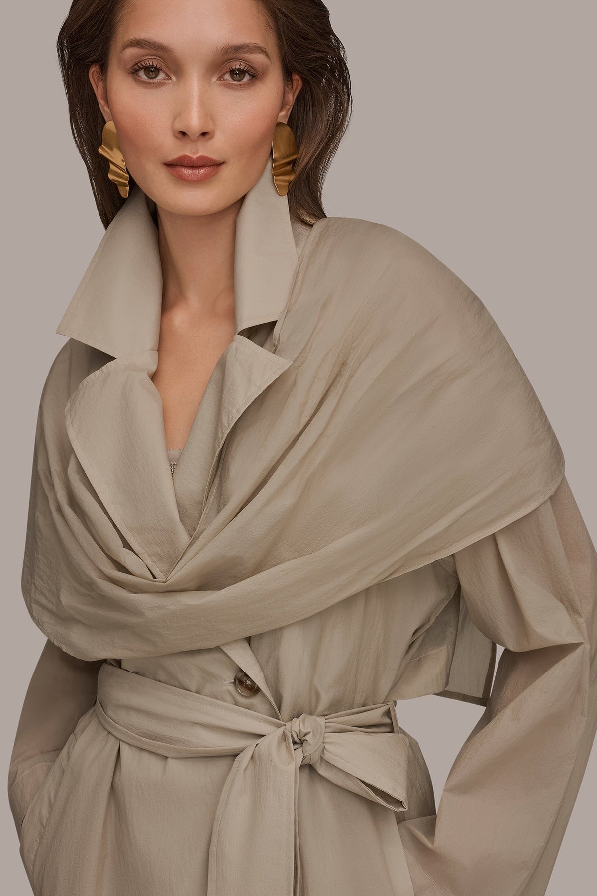 DRAPED DOUBLE-BREASTED TRENCH COAT