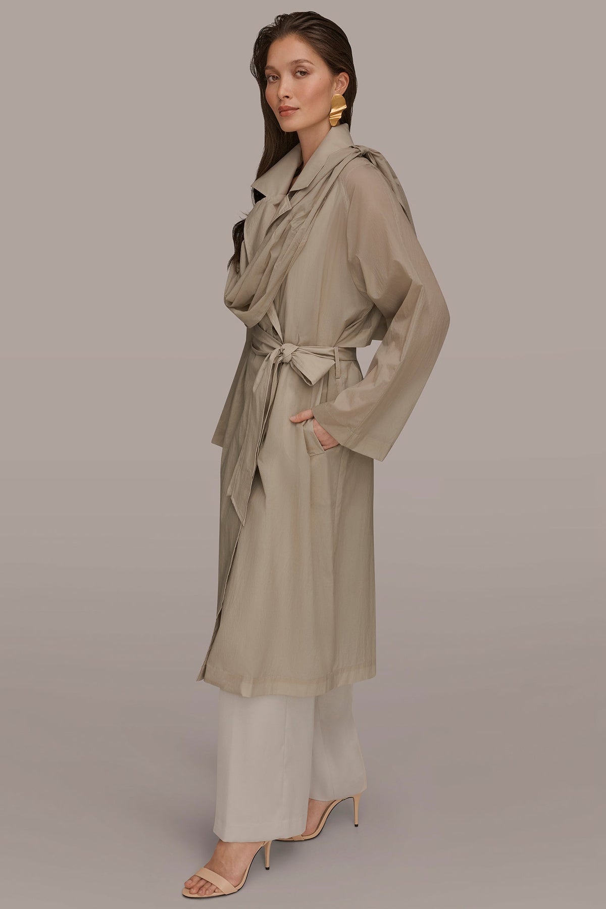 DRAPED DOUBLE-BREASTED TRENCH COAT