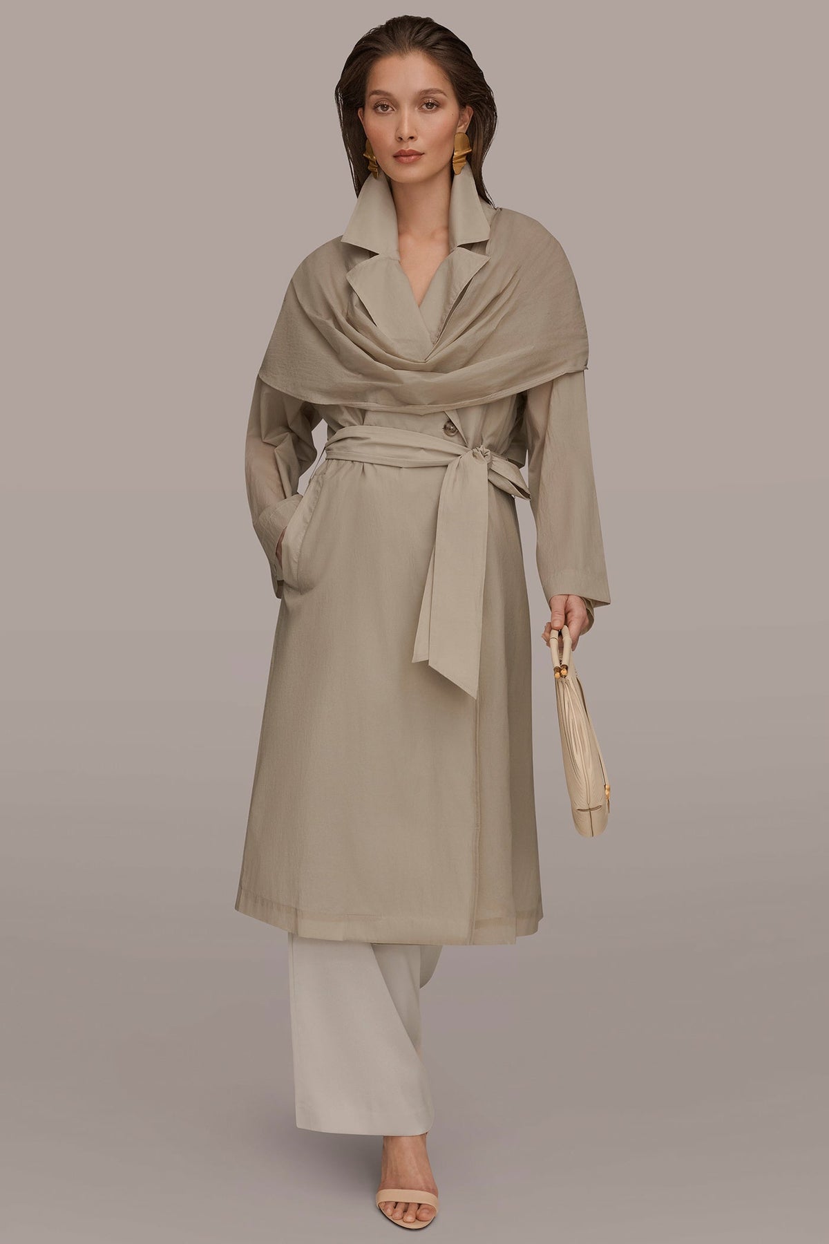 DRAPED DOUBLE-BREASTED TRENCH COAT