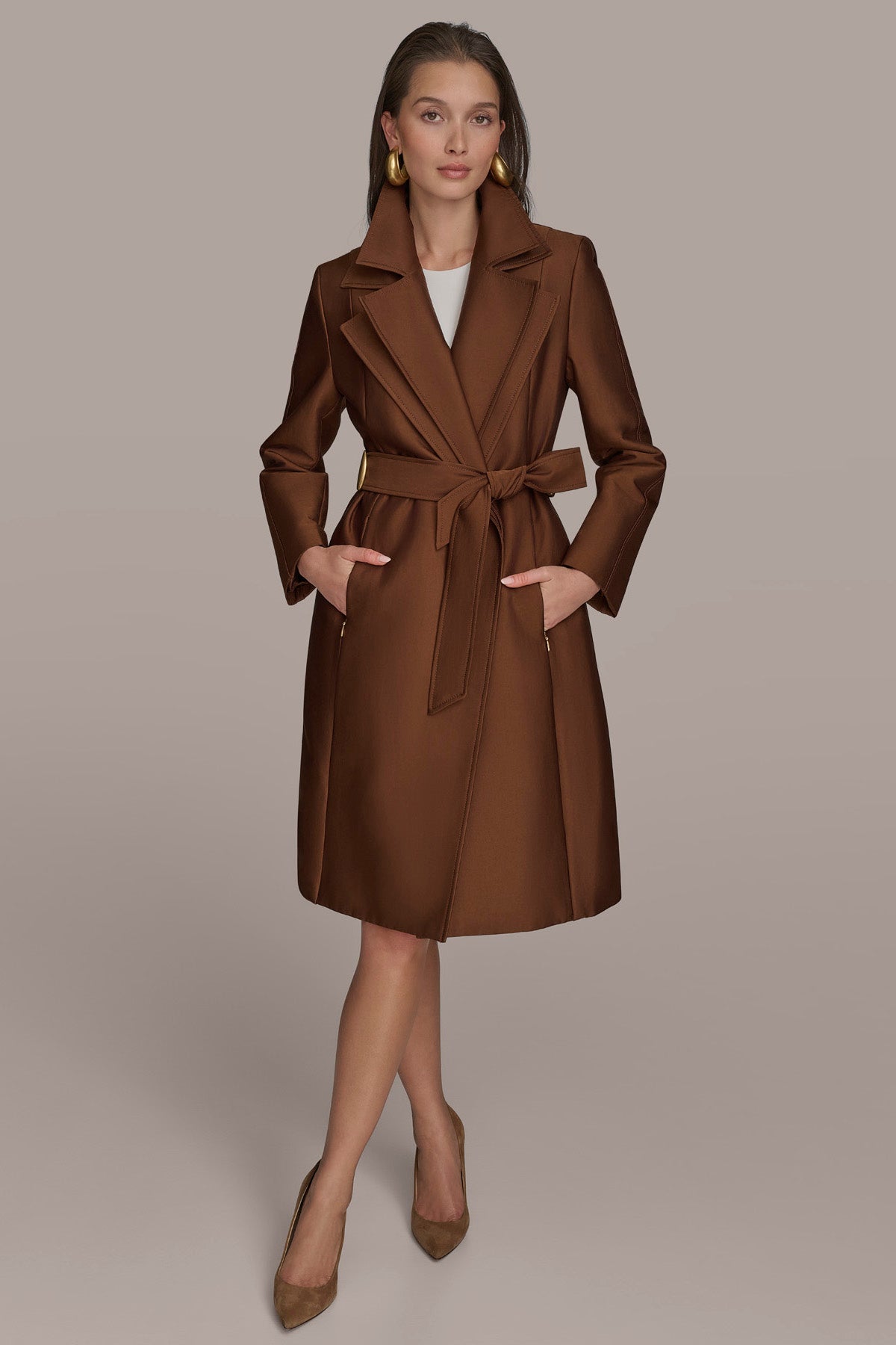 DOUBLE COLLAR SATIN TRENCH COAT