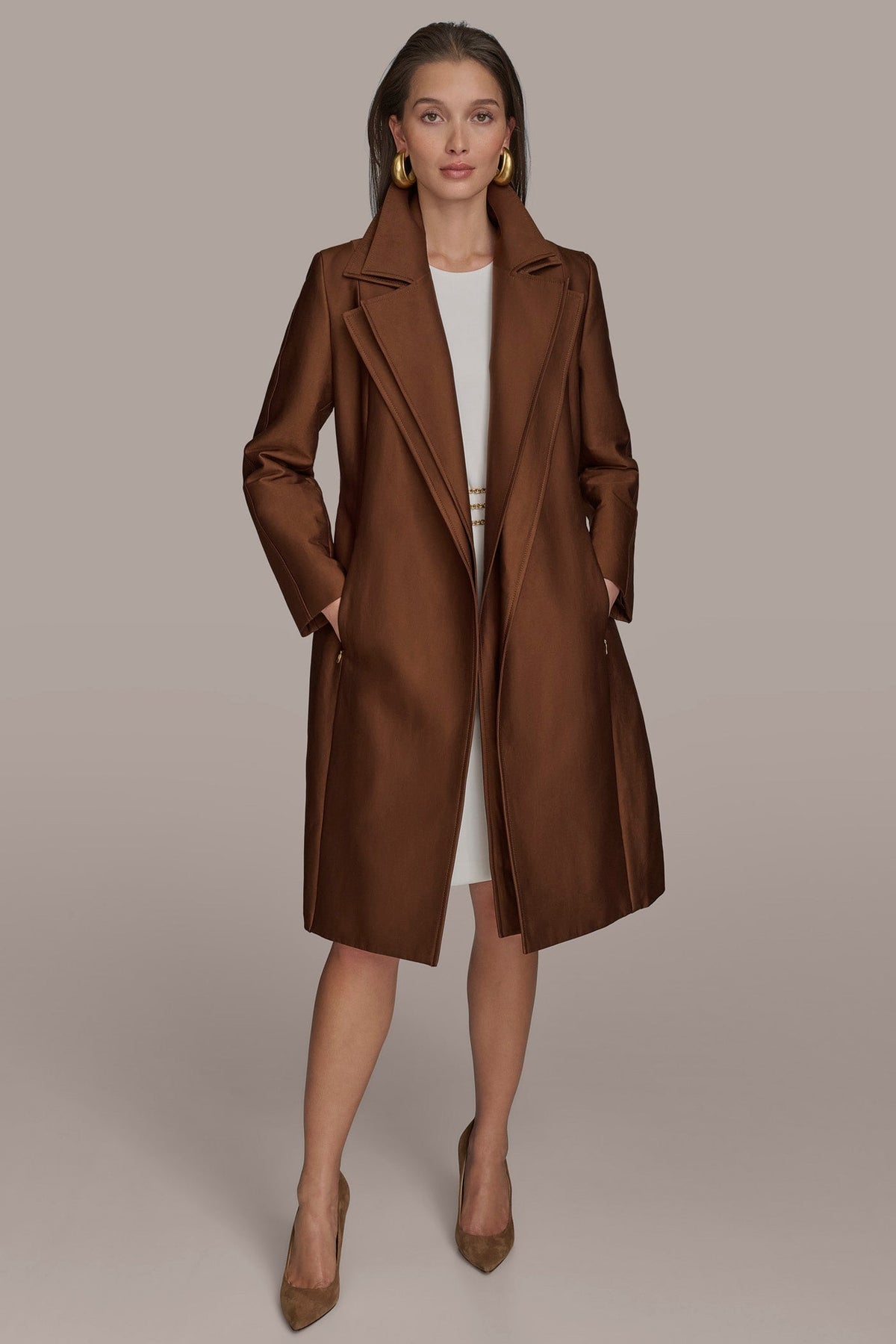 DOUBLE COLLAR SATIN TRENCH COAT