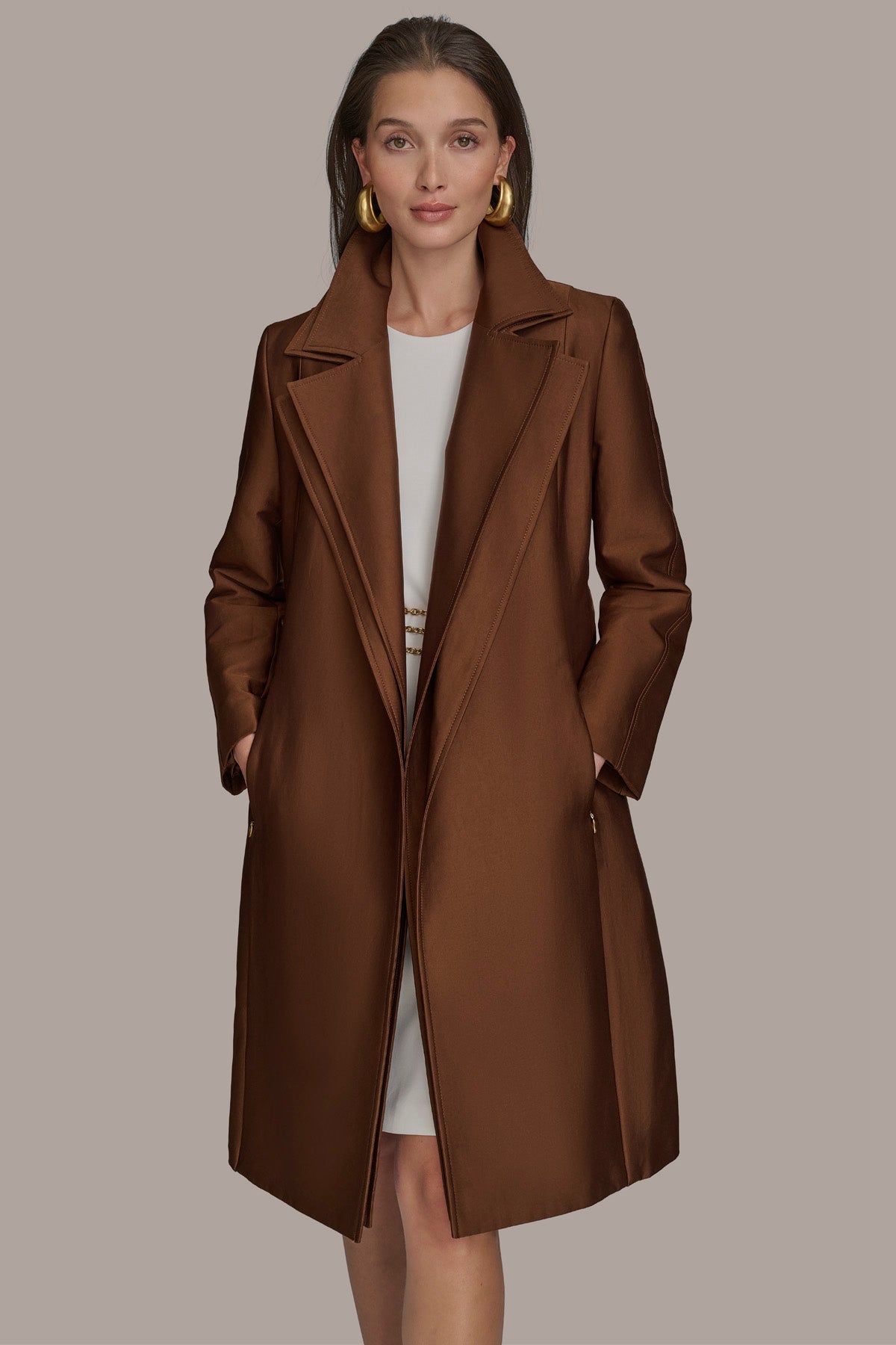 DOUBLE COLLAR SATIN TRENCH COAT