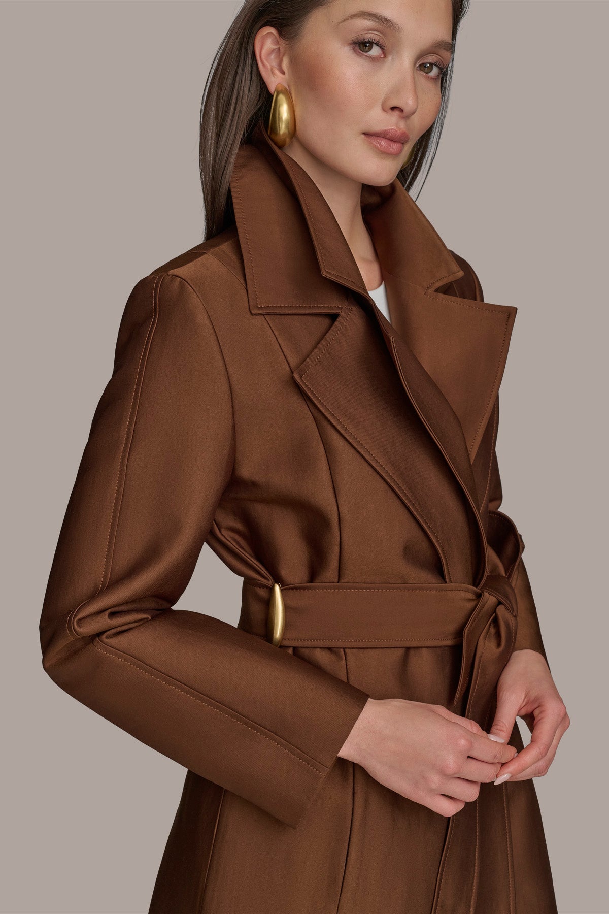DOUBLE COLLAR SATIN TRENCH COAT